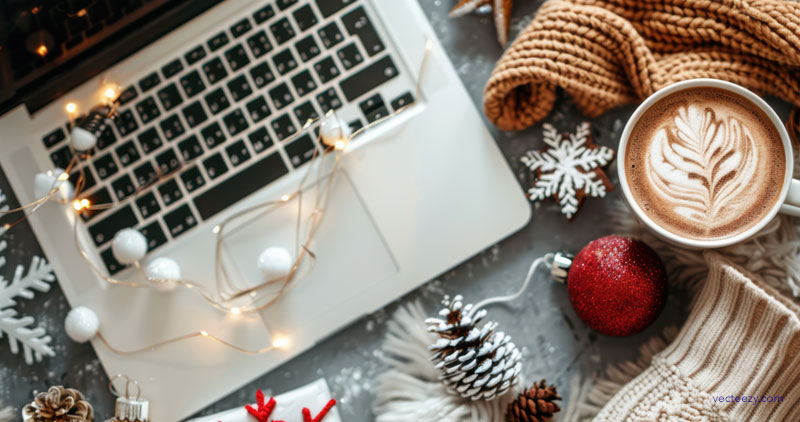 computer with holiday decorations